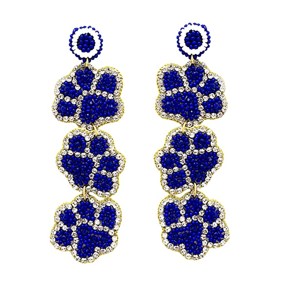 Beaded Tiger Paw Earring, Football Game Day Earring - Picture 1 of 2